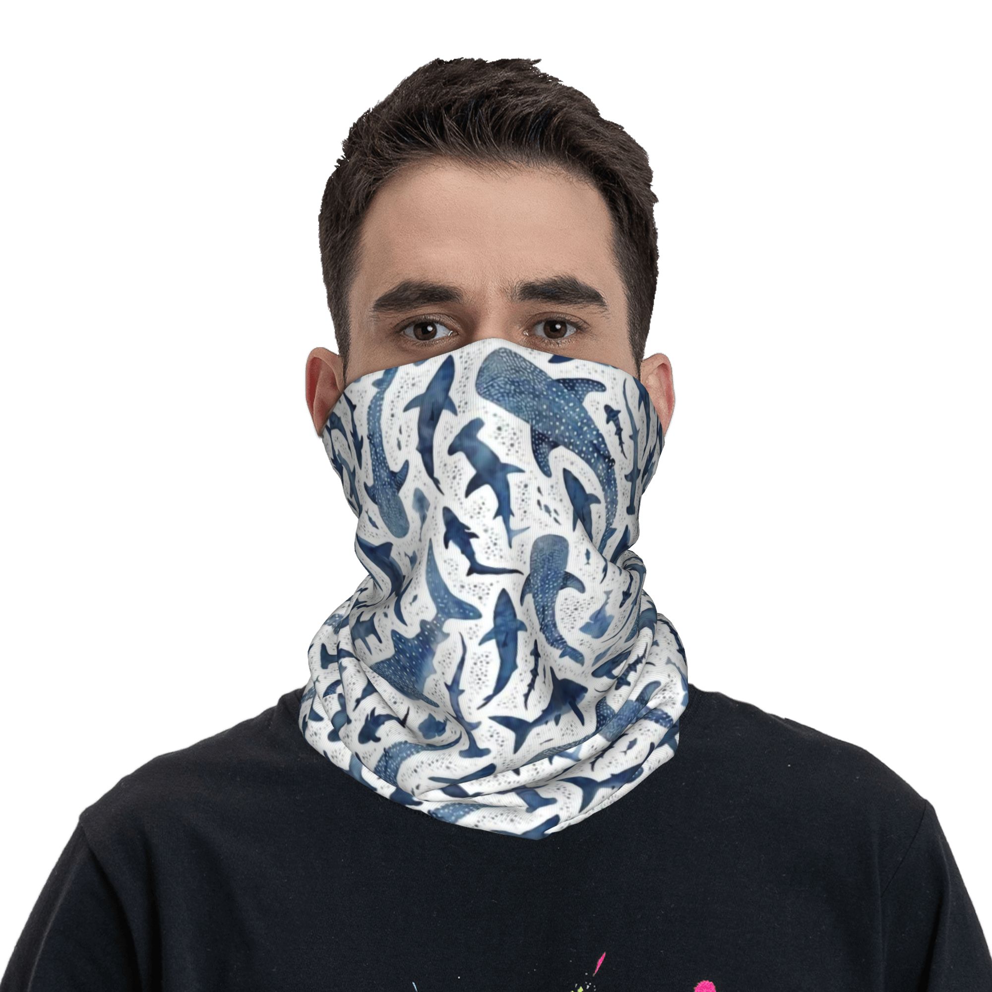 Custom Blue Watercolour Shark  - огляд і ціна Neck Warmer Balaclava
